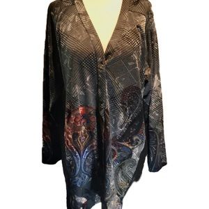 “UNIQUE MULTI FABRIC” Grey and abstract coloured patterns long sleeved sweater.